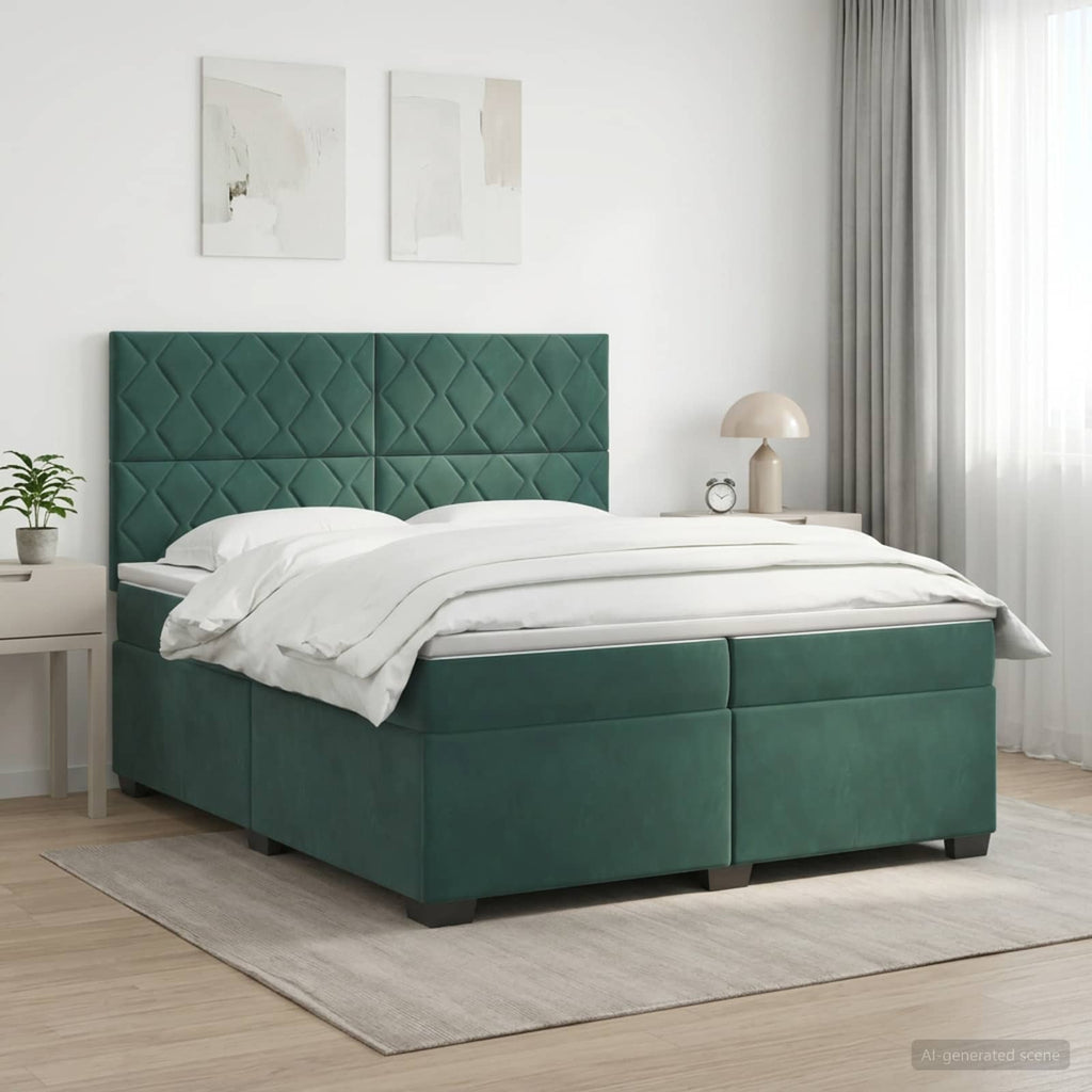 vidaXL Łóżko kontynentalne z materacem Ciemnozielony 200 x 200 cm
