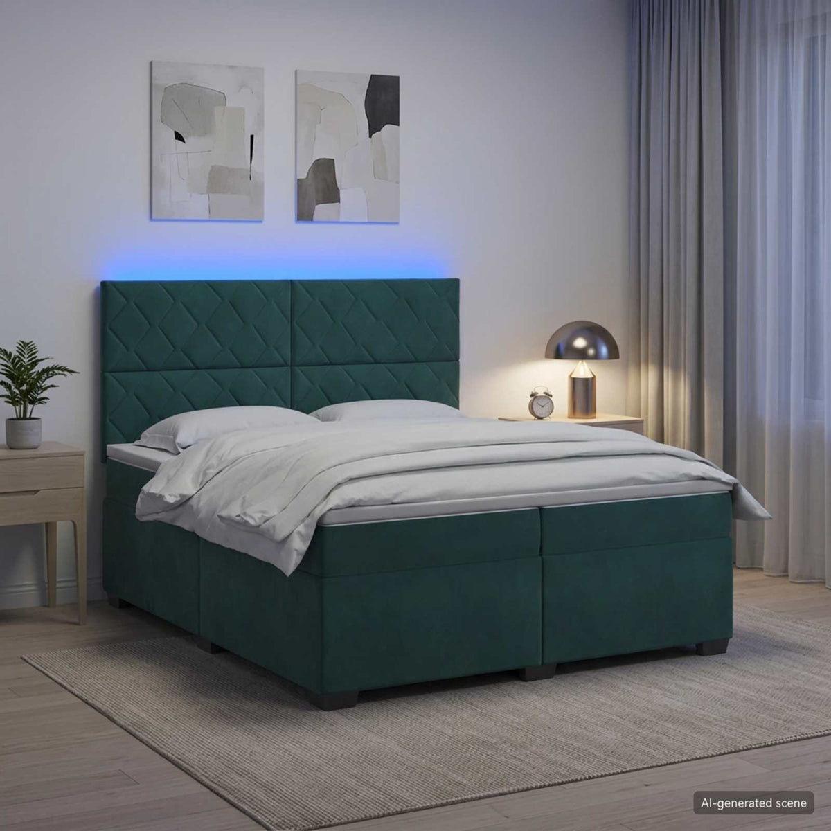 vidaXL Łóżko kontynentalne z materacem Ciemnozielony 200 x 200 cm