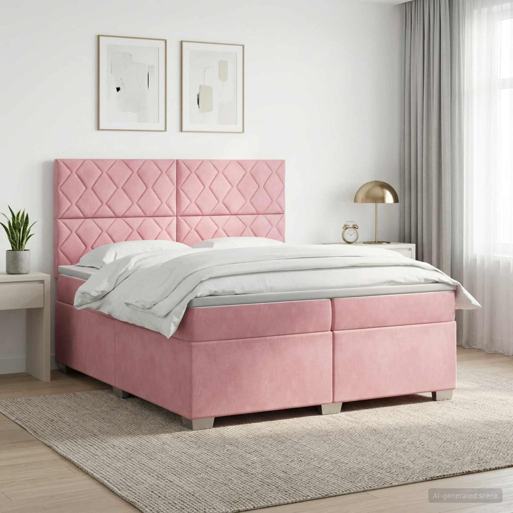 vidaXL Łóżko kontynentalne z materacem różowy 200 x 200 cm Welur