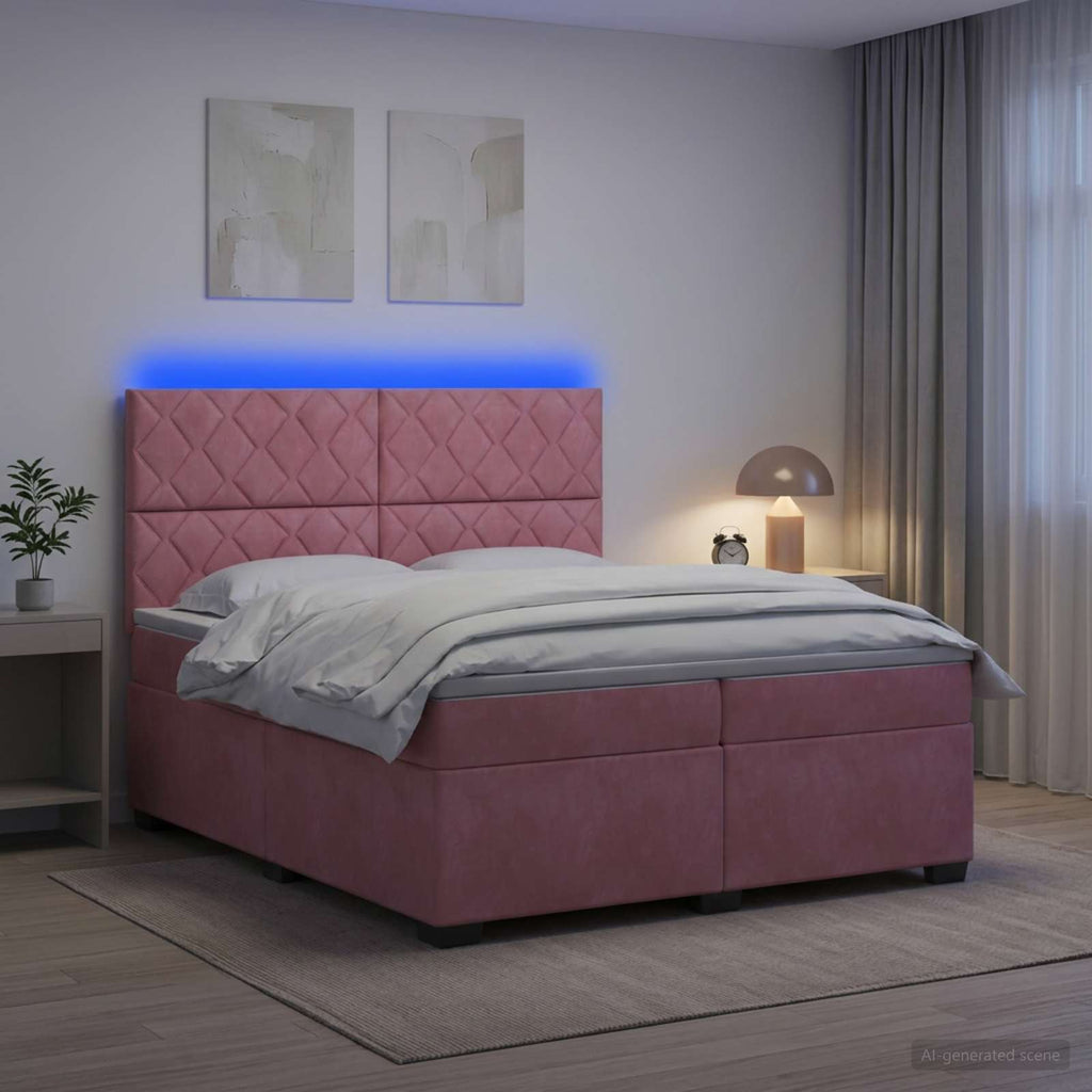 vidaXL Łóżko kontynentalne z materacem różowy 200 x 200 cm Welur