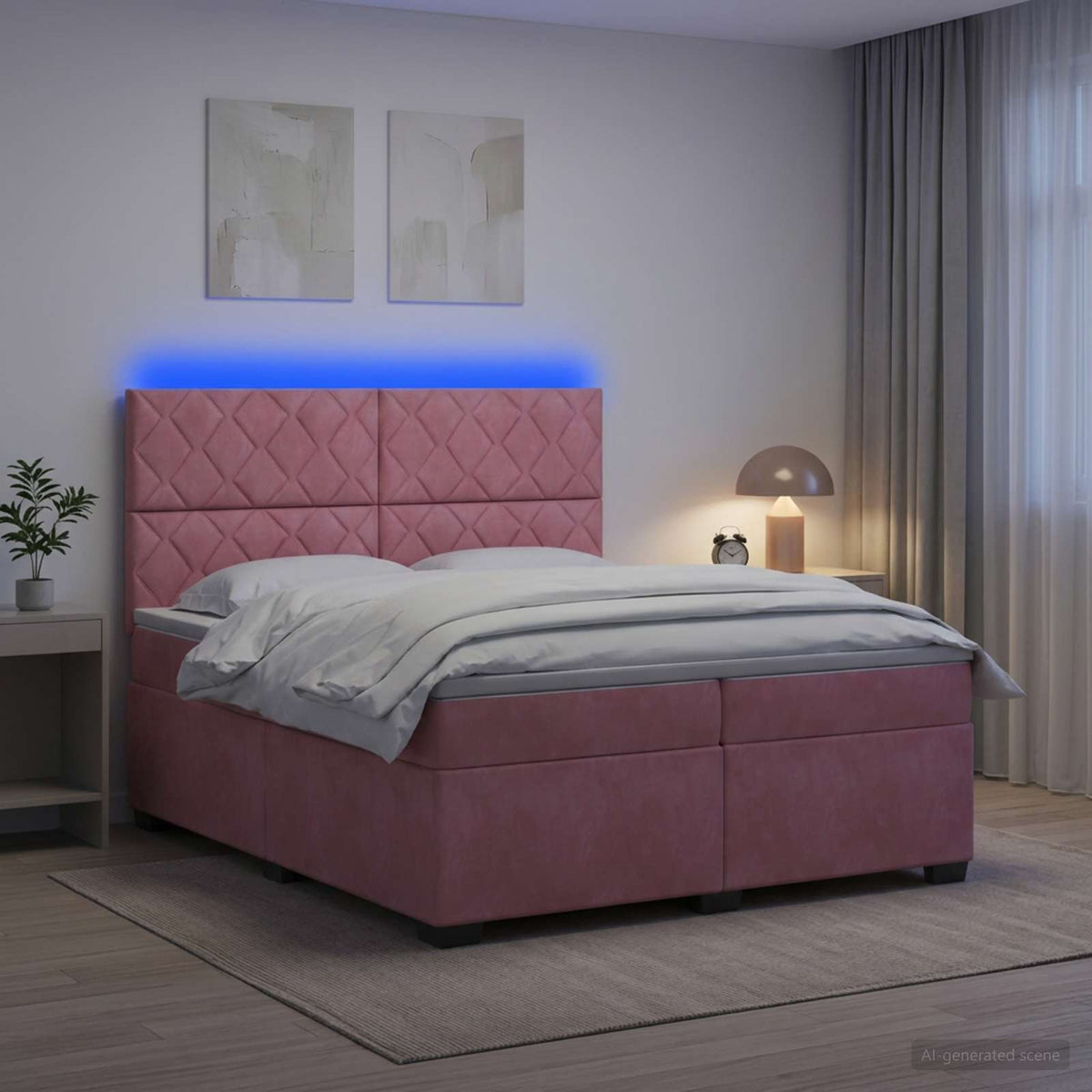 vidaXL Łóżko kontynentalne z materacem różowy 200 x 200 cm Welur