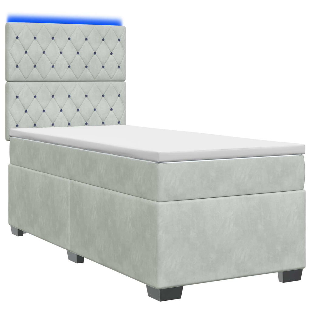 vidaXL Łóżko Box Spring z materacem i LED jasnoszary 90 x 190 cm Welur