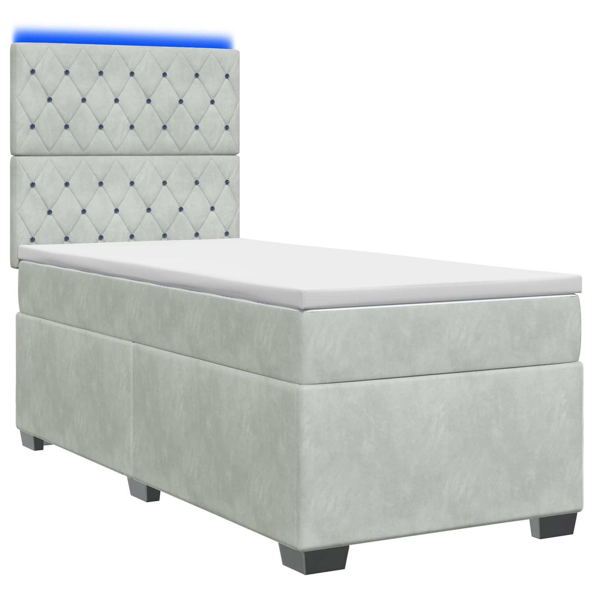 vidaXL Łóżko Box Spring z materacem i LED jasnoszary 90 x 190 cm Welur