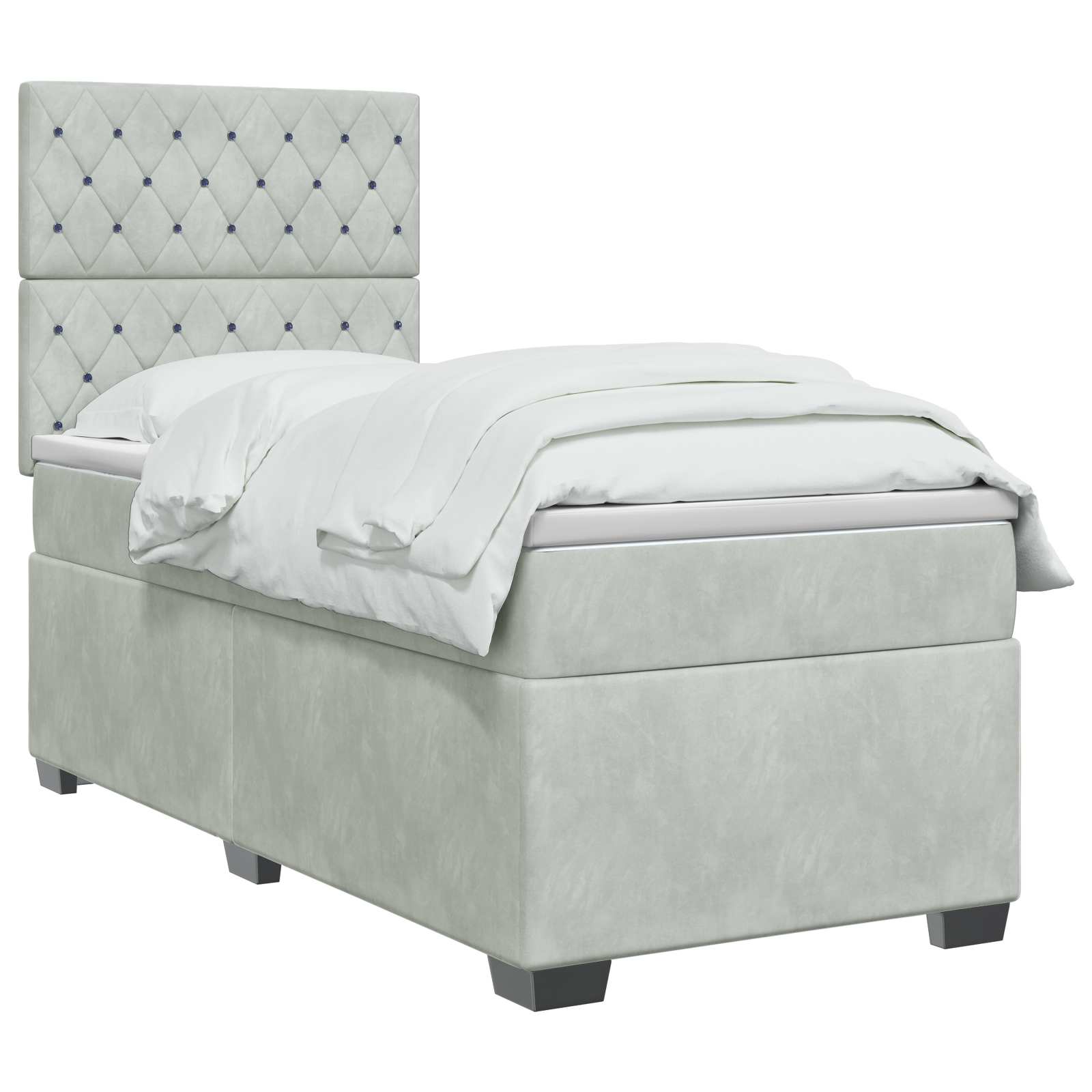 vidaXL Łóżko Box Spring z materacem i LED jasnoszary 90 x 190 cm Welur