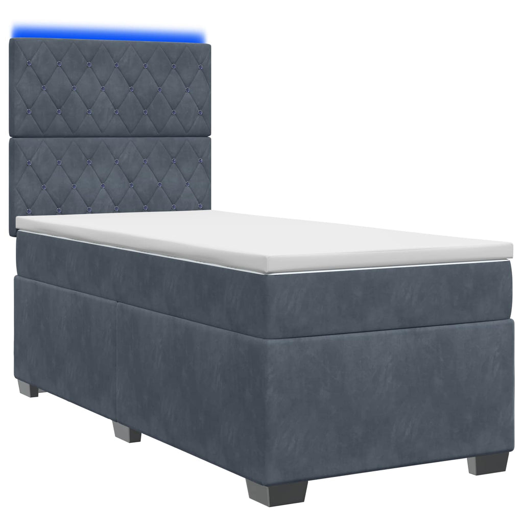 vidaXL Łóżko Box Spring z materacem i LED ciemnoszary 90 x 190 cm