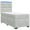 vidaXL Łóżko Box Spring z materacem i LED jasnoszary 90 x 190 cm Welur