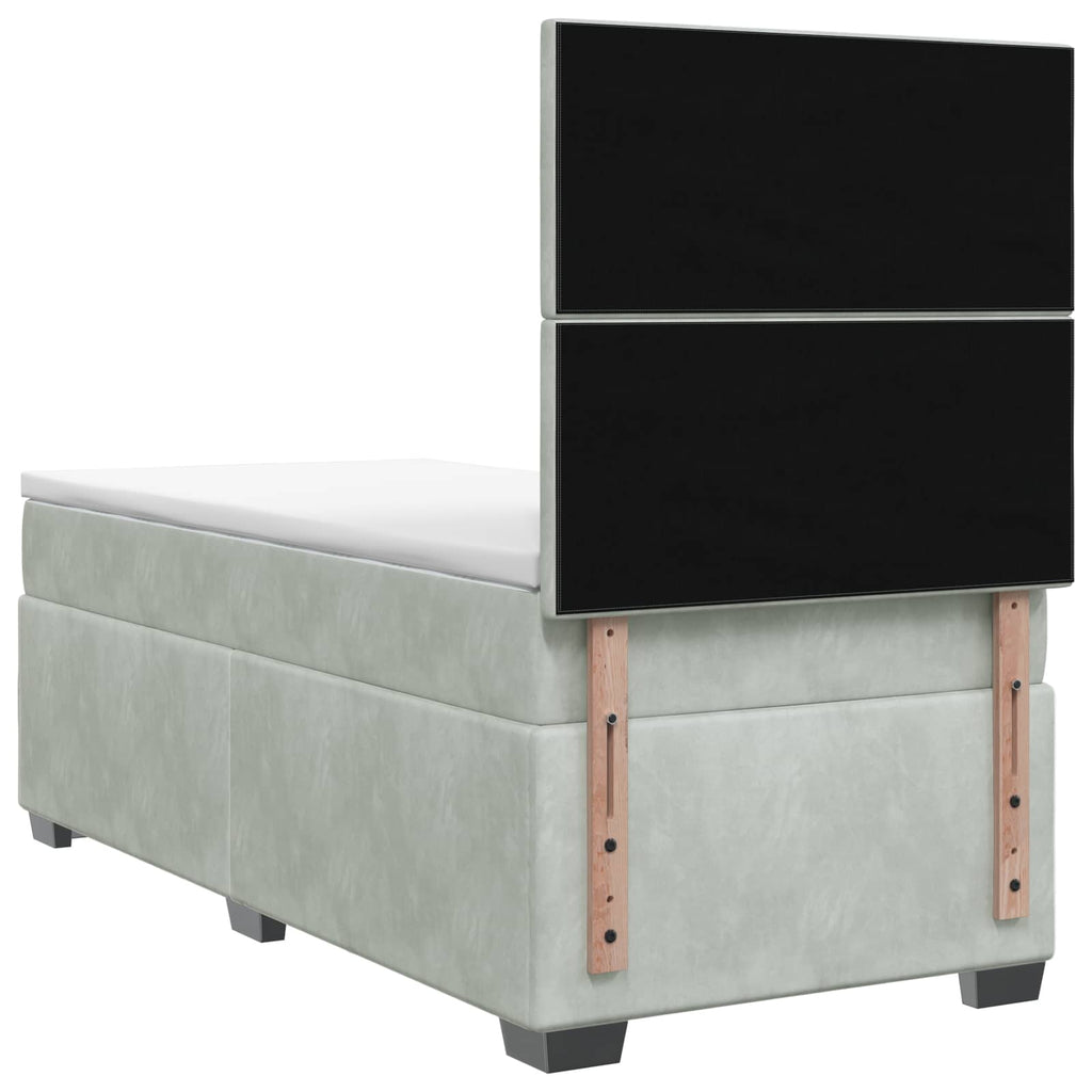 vidaXL Łóżko Box Spring z materacem i LED jasnoszary 90 x 190 cm Welur