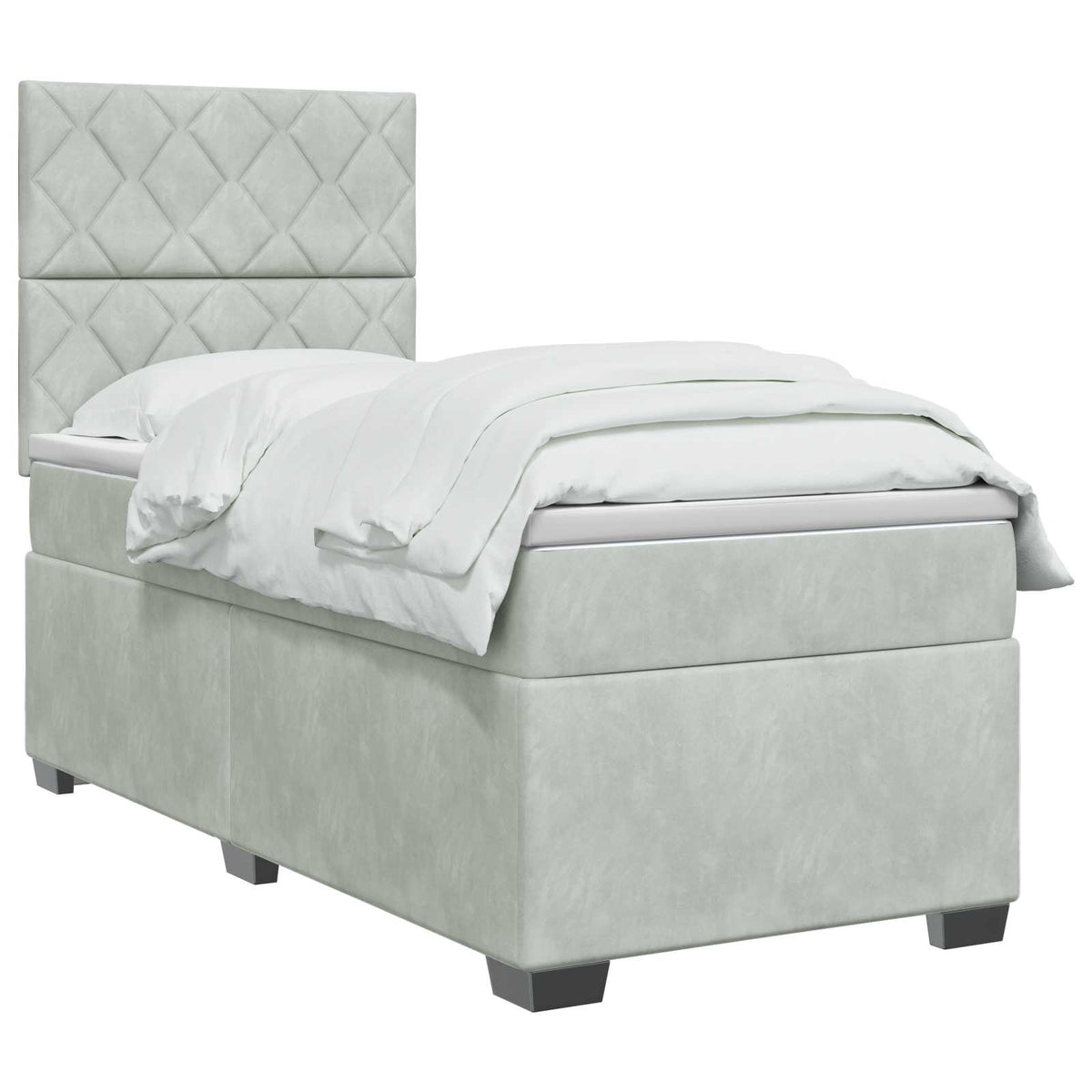 vidaXL Łóżko Box Spring z materacem i LED jasnoszary 90 x 190 cm Welur