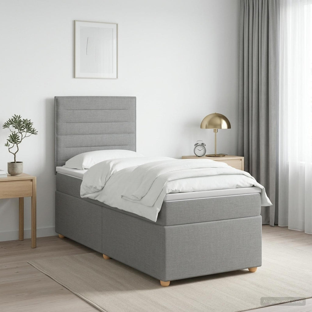 vidaXL Łóżko kontynentalne z materacem jasnoszary 90 x 200 cm tkanina