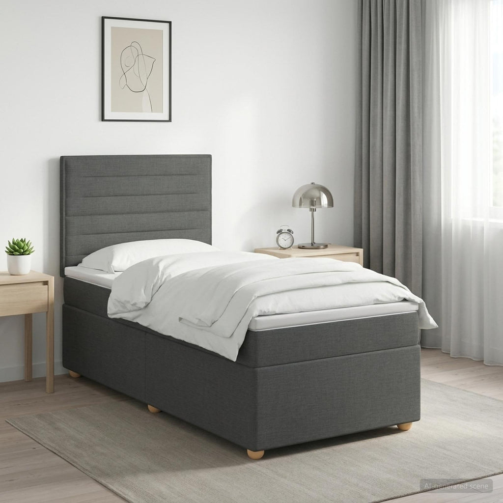 vidaXL Łóżko z box spring LED z materacem ciemnoszary 90 x 190 cm