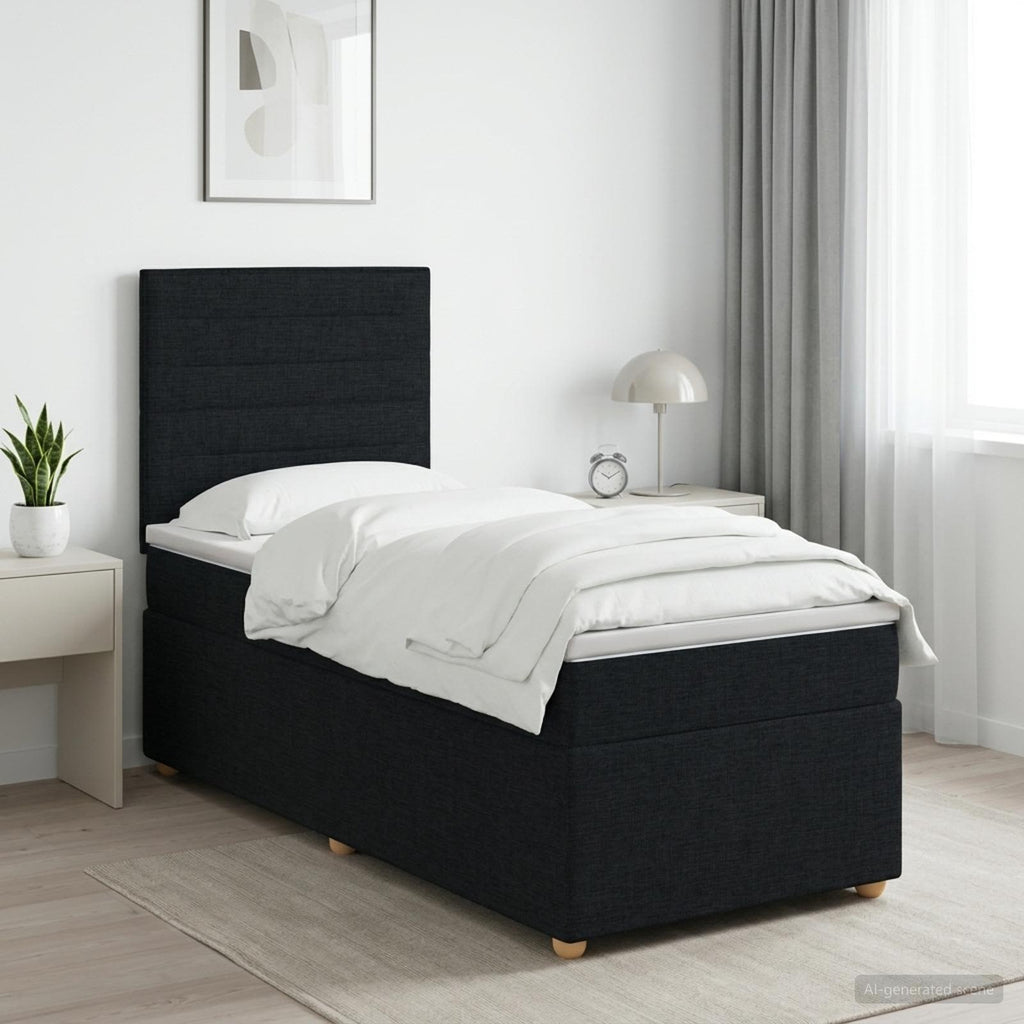 vidaXL Łóżko kontynentalne z materacem Czarny 100 x 200 cm tkanina