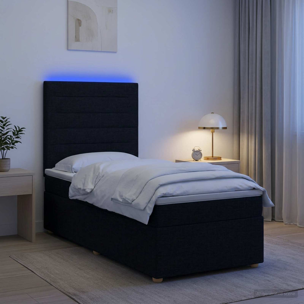 vidaXL Łóżko kontynentalne z materacem Czarny 100 x 200 cm tkanina