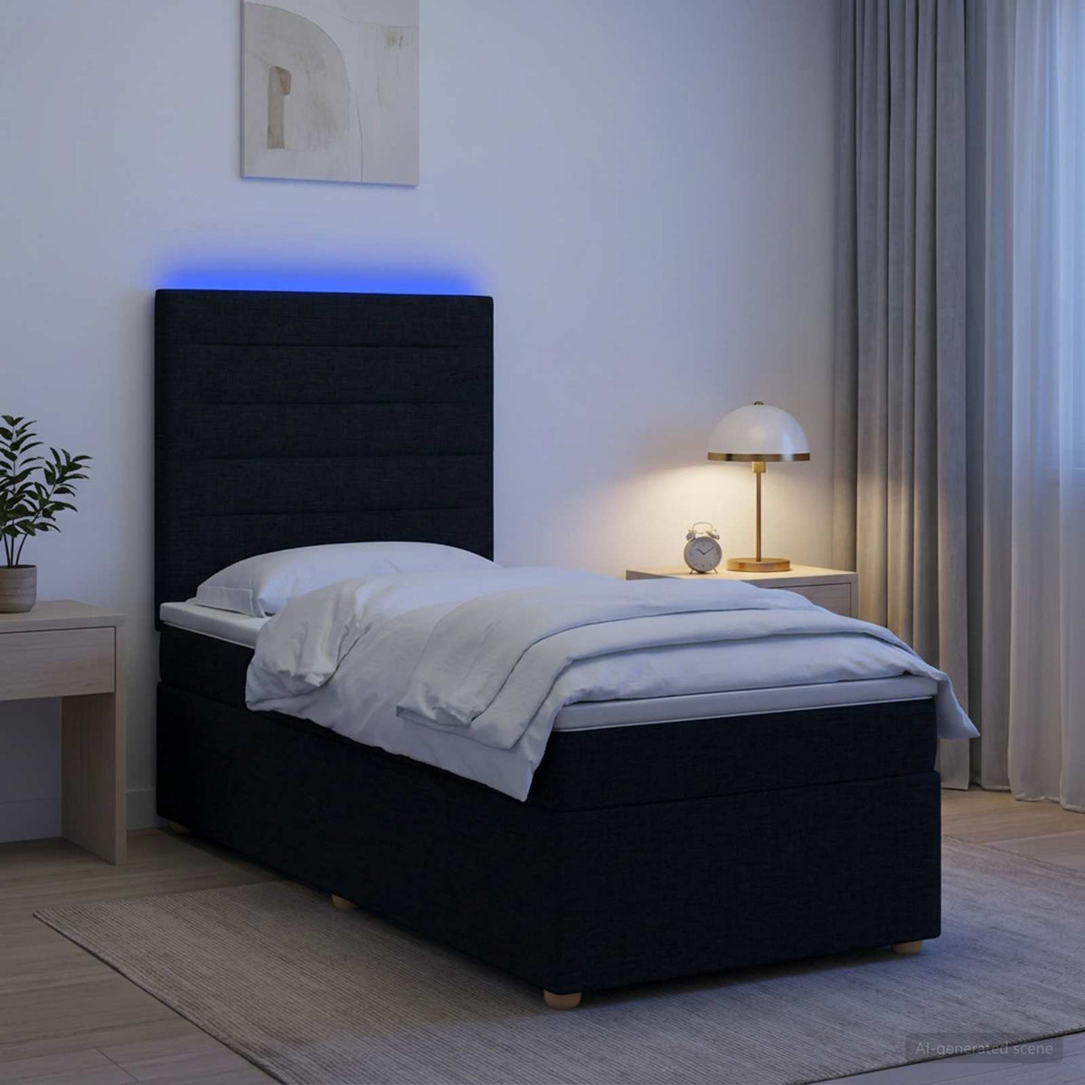 vidaXL Łóżko kontynentalne z materacem Czarny 100 x 200 cm tkanina