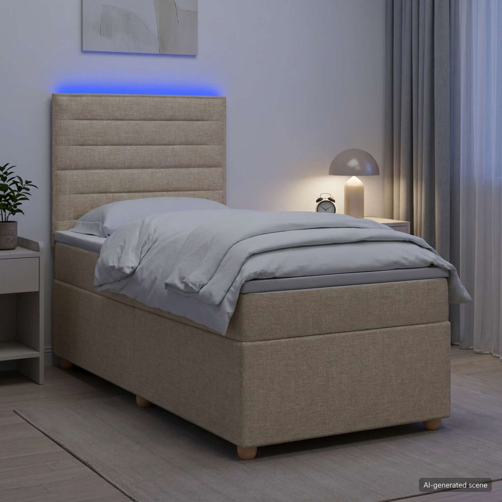vidaXL Łóżko kontynentalne z materacem kremowy 90 x 200 cm tkanina