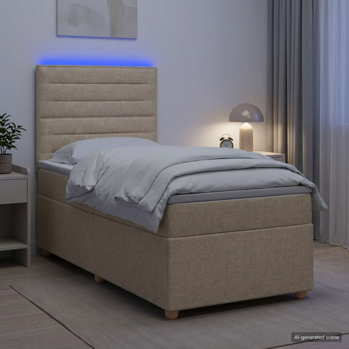 vidaXL Łóżko kontynentalne z materacem kremowy 90 x 200 cm tkanina