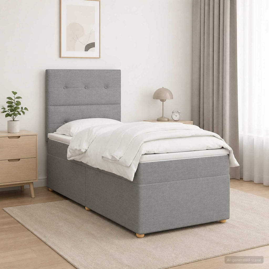 vidaXL Łóżko kontynentalne z materacem jasnoszary 100 x 200 cm tkanina