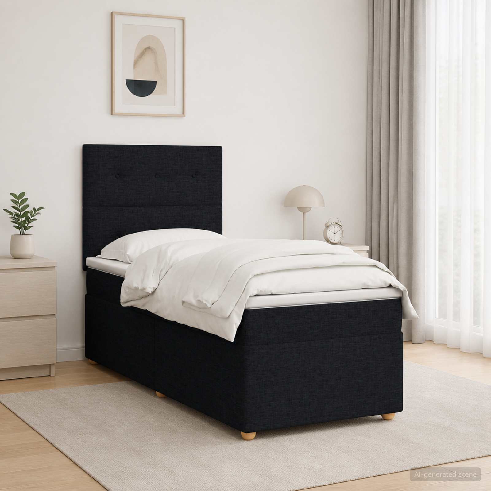 vidaXL Łóżko kontynentalne z materacem Czarny 100 x 200 cm tkanina