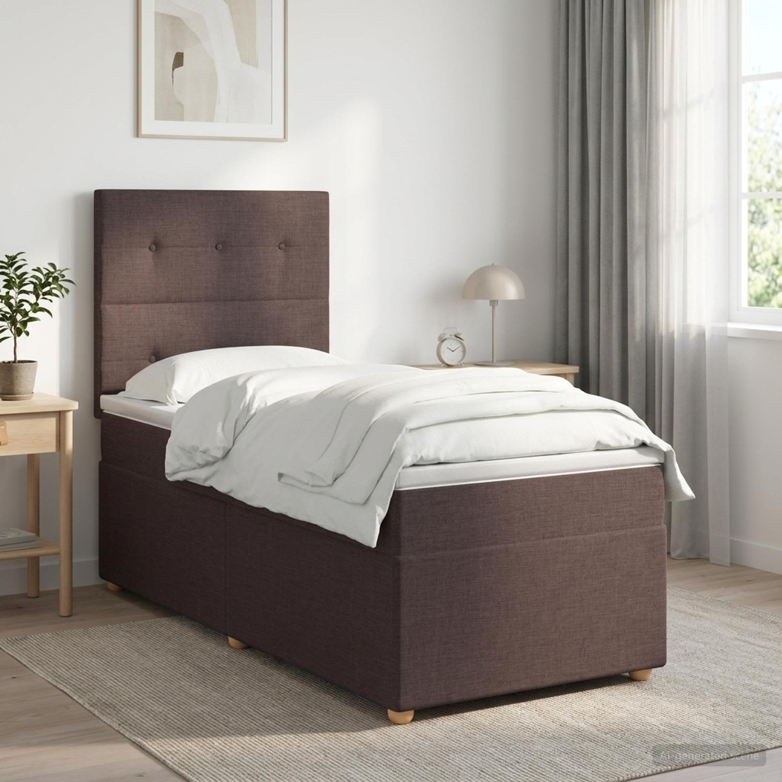vidaXL Łóżko kontynentalne z materacem Ciemny brąz 90 x 190 cm tkanina