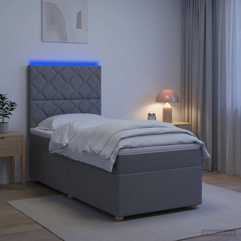 vidaXL Łóżko z box spring LED z materacem jasnoszary 90 x 190 cm