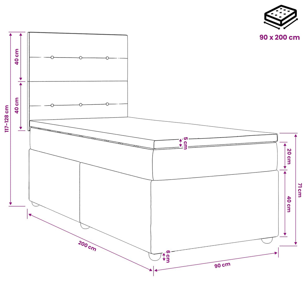 vidaXL Łóżko kontynentalne z materacem kremowy 90 x 200 cm tkanina