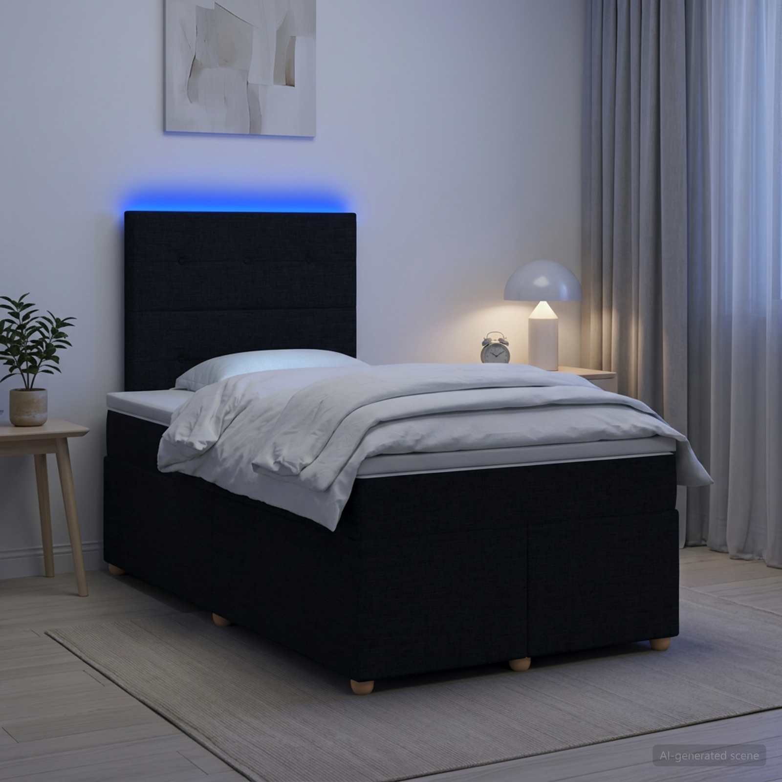vidaXL Łóżko kontynentalne z materacem Czarny 120 x 190 cm tkanina
