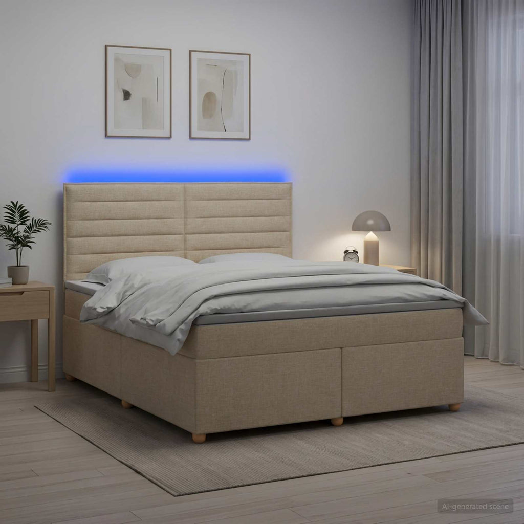 vidaXL Łóżko kontynentalne z materacem kremowy 180 x 200 cm tkanina