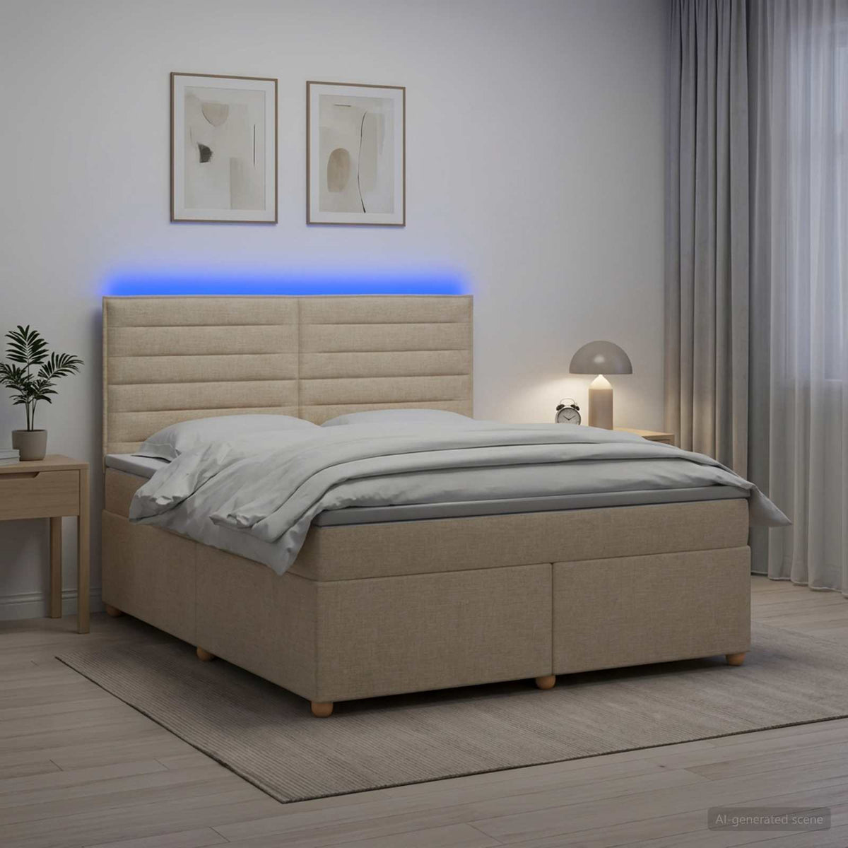 vidaXL Łóżko kontynentalne z materacem kremowy 140 x 190 cm tkanina