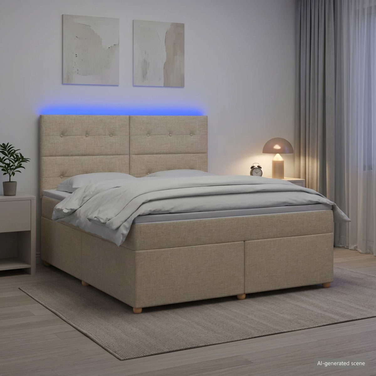 vidaXL Łóżko kontynentalne z materacem kremowy 160 x 200 cm tkanina
