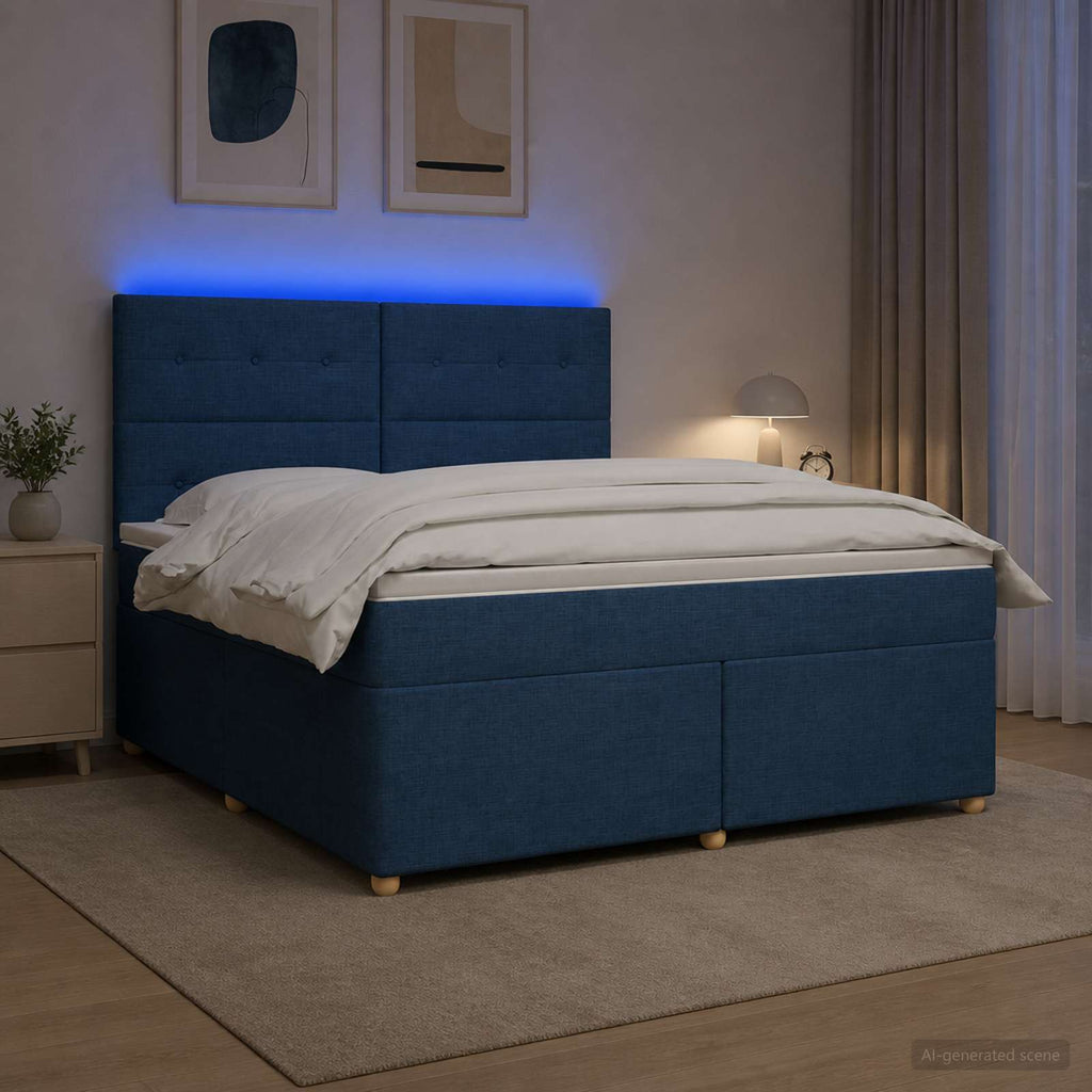 vidaXL Łóżko kontynentalne z materacem niebieski 180 x 200 cm tkanina