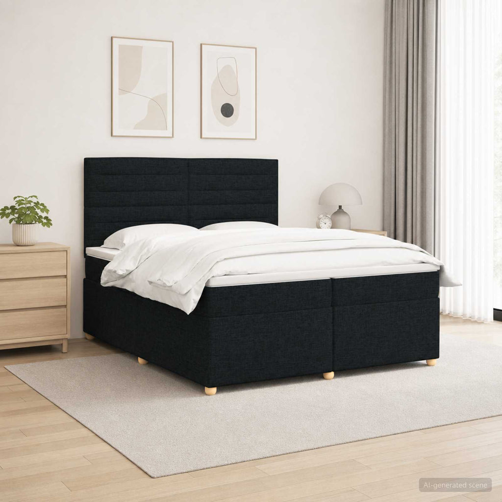 vidaXL Łóżko kontynentalne z materacem Czarny 200 x 200 cm tkanina