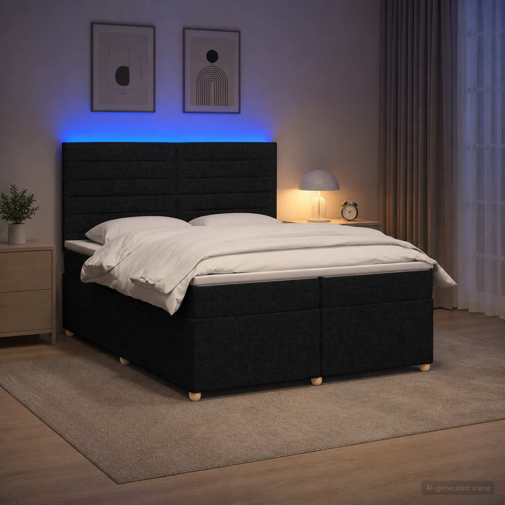 vidaXL Łóżko kontynentalne z materacem Czarny 200 x 200 cm tkanina