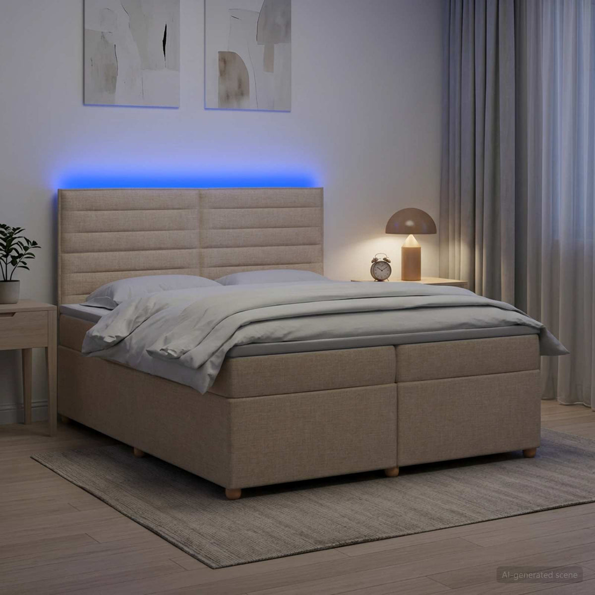 vidaXL Łóżko kontynentalne z materacem kremowy 200 x 200 cm tkanina