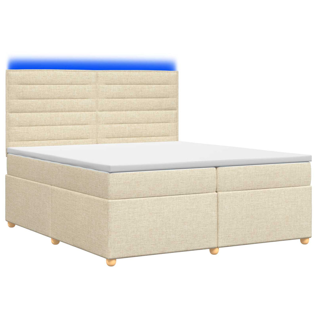 vidaXL Łóżko kontynentalne z materacem kremowy 200 x 200 cm tkanina