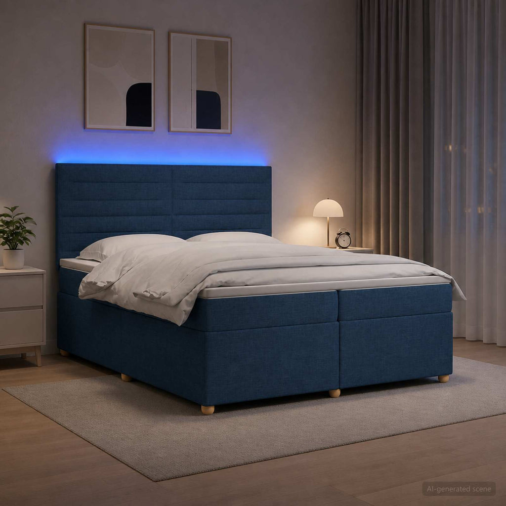 vidaXL Łóżko kontynentalne z materacem niebieski 200 x 200 cm tkanina