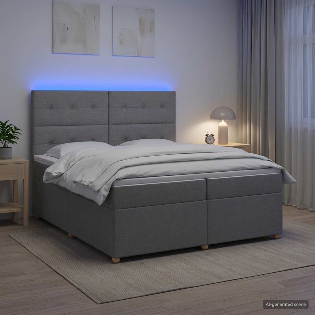vidaXL Łóżko kontynentalne z materacem jasnoszary 200 x 200 cm tkanina