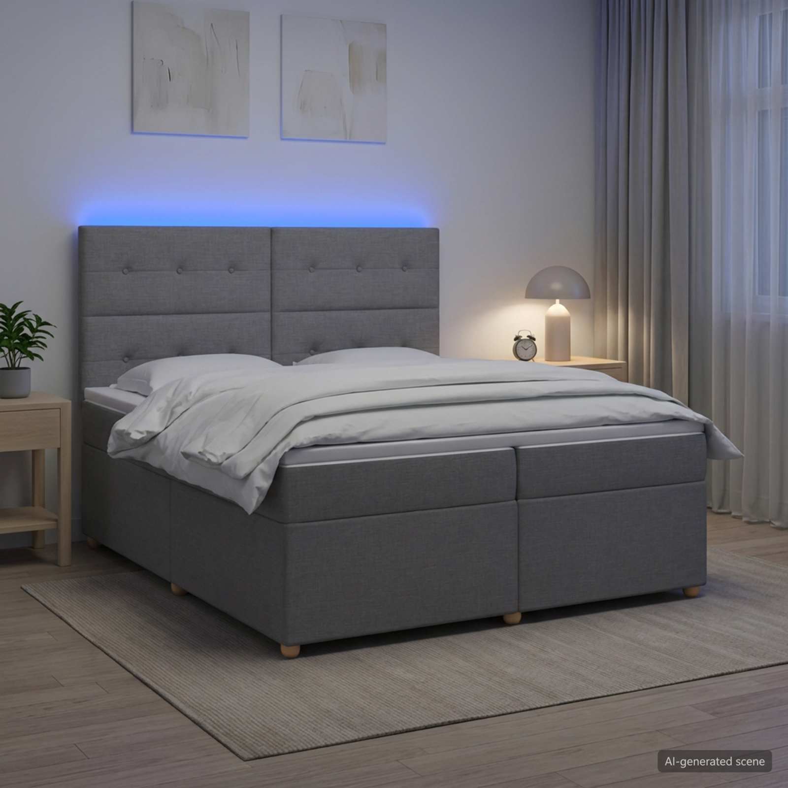 vidaXL Łóżko kontynentalne z materacem jasnoszary 200 x 200 cm tkanina