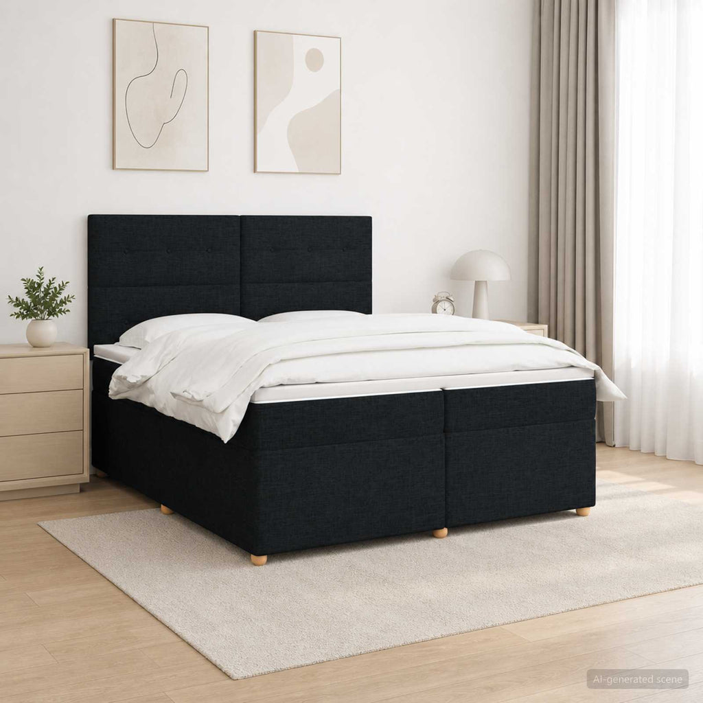 vidaXL Łóżko kontynentalne z materacem Czarny 200 x 200 cm tkanina
