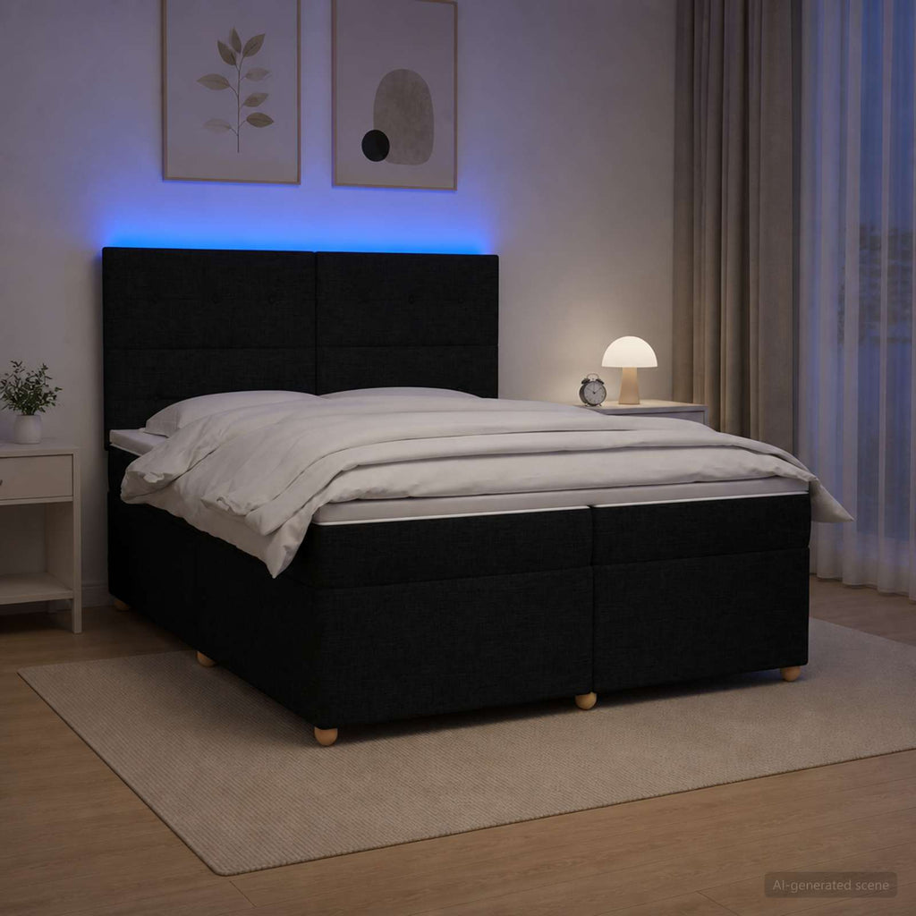 vidaXL Łóżko kontynentalne z materacem Czarny 200 x 200 cm tkanina