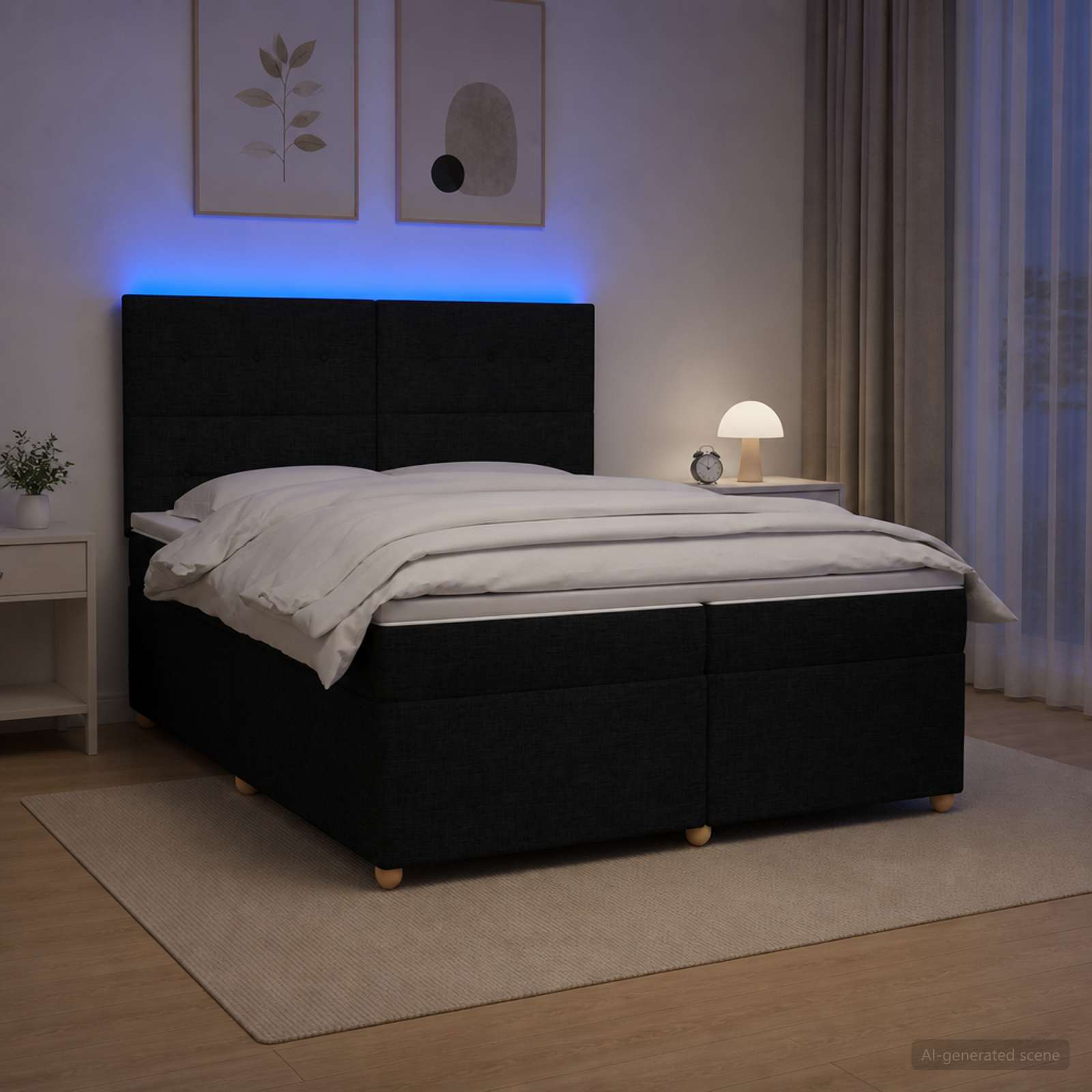 vidaXL Łóżko kontynentalne z materacem Czarny 200 x 200 cm tkanina