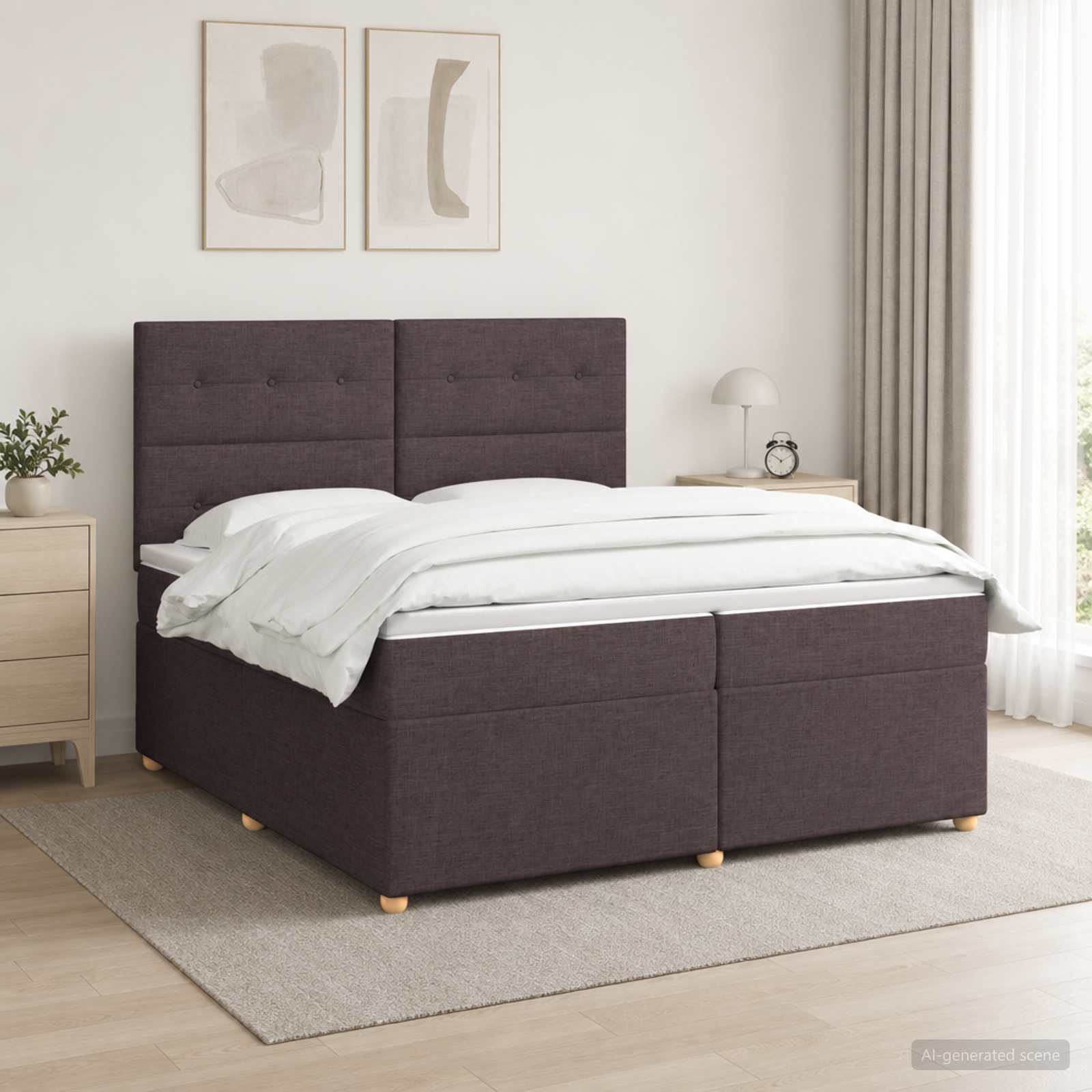 vidaXL Łóżko kontynentalne z materacem Ciemny brąz 200 x 200 cm