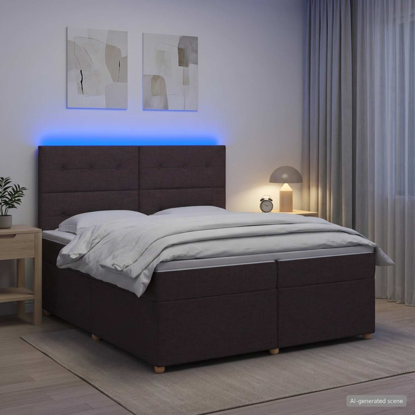 vidaXL Łóżko kontynentalne z materacem Ciemny brąz 200 x 200 cm