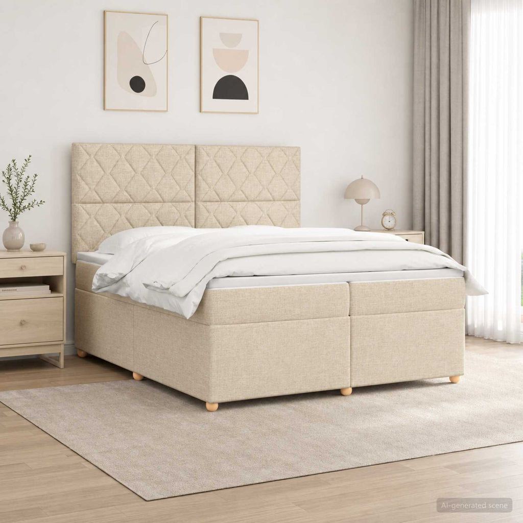 vidaXL Łóżko kontynentalne z materacem kremowy 200 x 200 cm tkanina