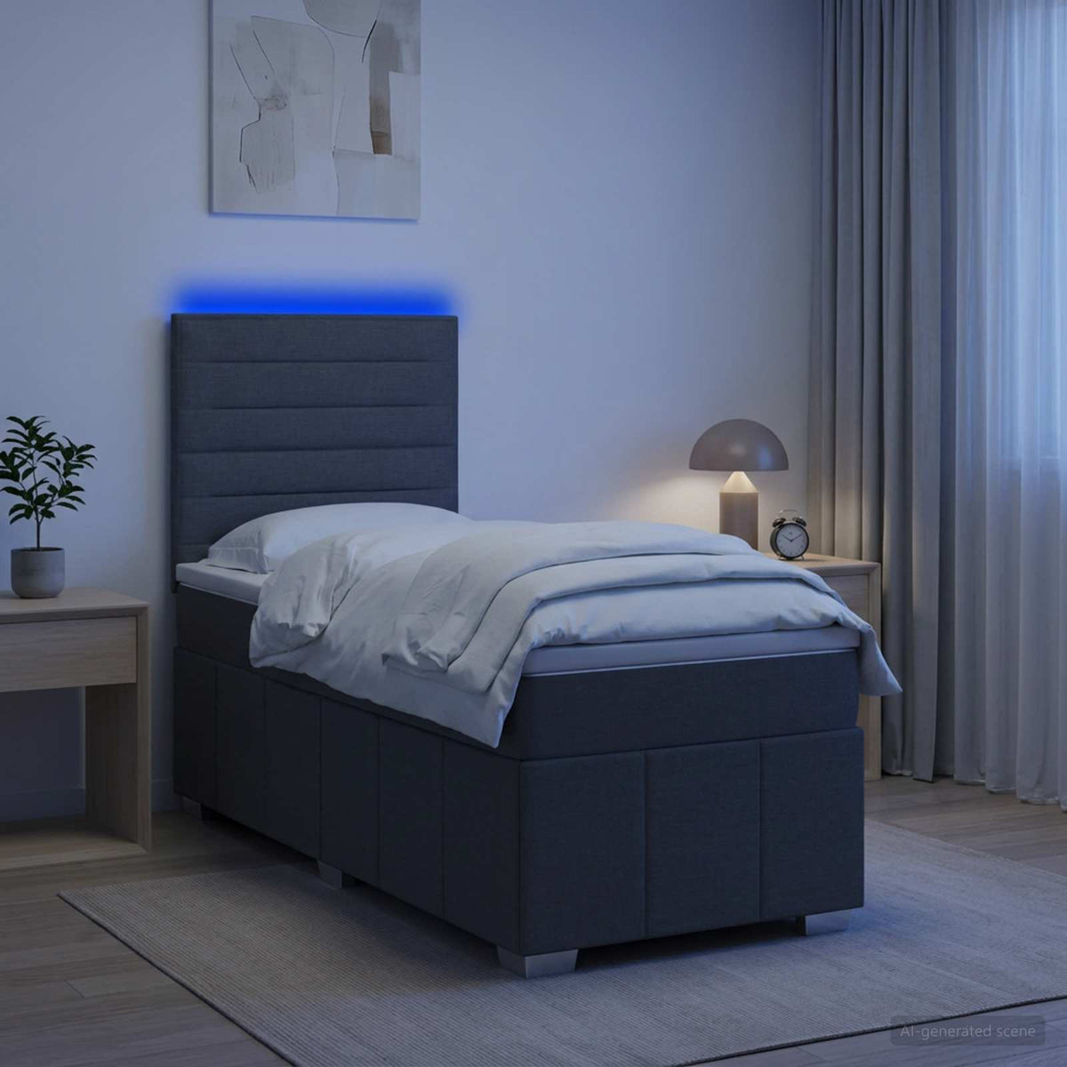 vidaXL Łóżko z box spring LED z materacem ciemnoszary 90 x 190 cm