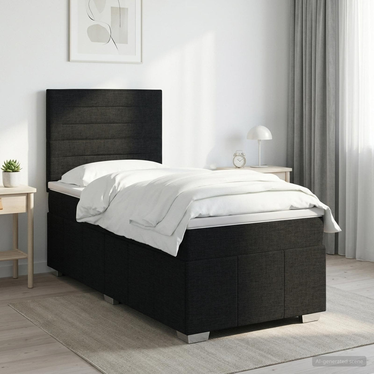 vidaXL Łóżko z box spring LED z materacem Czarny 100 x 200 cm tkanina