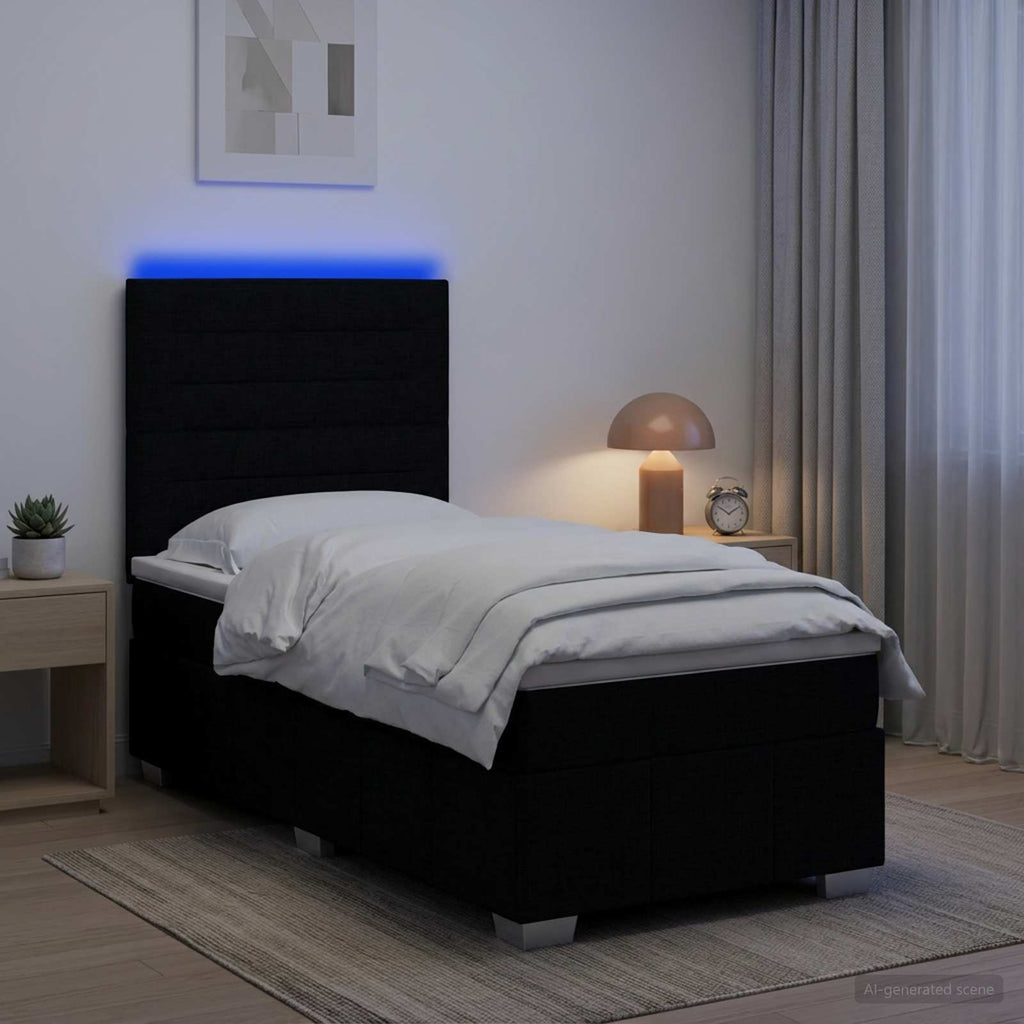 vidaXL Łóżko z box spring LED z materacem Czarny 100 x 200 cm tkanina