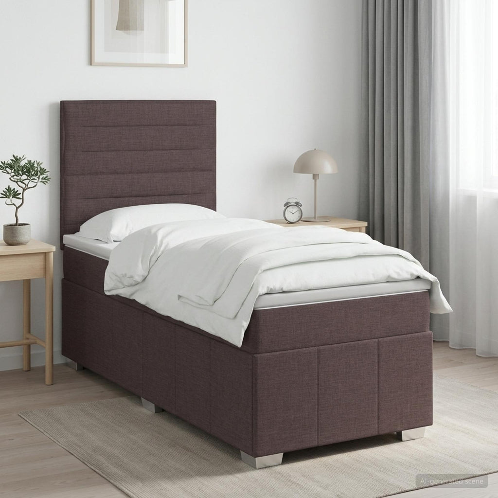 vidaXL Łóżko z box spring LED z materacem Ciemny brąz 100 x 200 cm