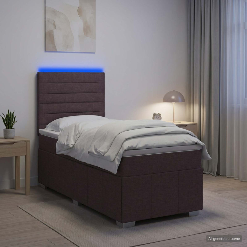 vidaXL Łóżko z box spring LED z materacem Ciemny brąz 100 x 200 cm