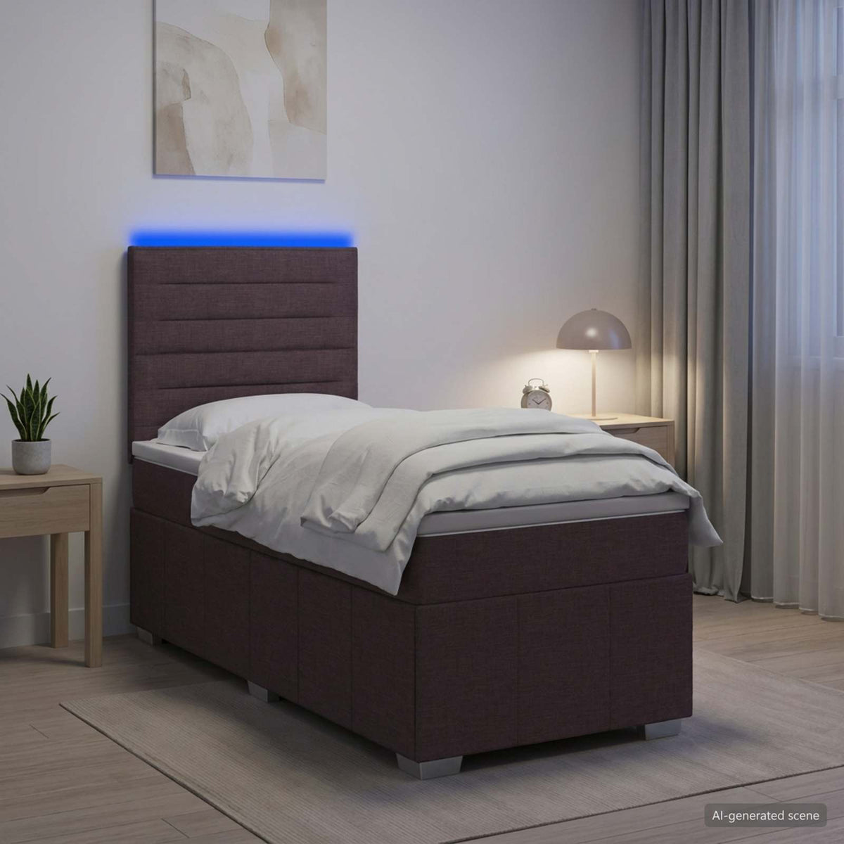 vidaXL Łóżko z box spring LED z materacem Ciemny brąz 100 x 200 cm