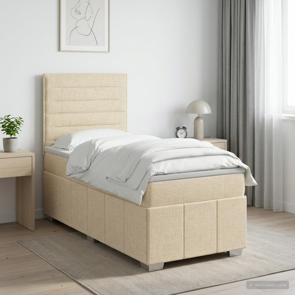 vidaXL Łóżko z box spring LED z materacem kremowy 90 x 200 cm tkanina