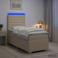 vidaXL Łóżko z box spring LED z materacem kremowy 90 x 200 cm tkanina